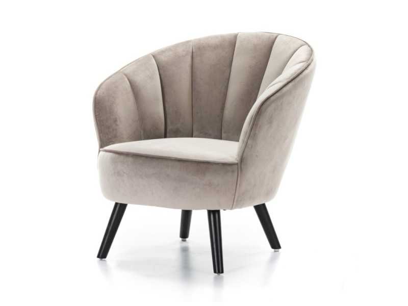 Armchair with rounded lines upholstered in beige velvet - ANDENNE BEIGE