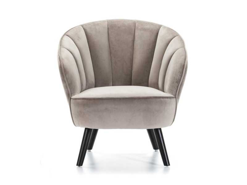 Armchair with rounded lines upholstered in beige velvet - ANDENNE BEIGE