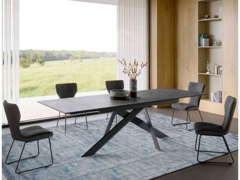 Extendable rectangular table with steel base and porcelain top - MAGNUS