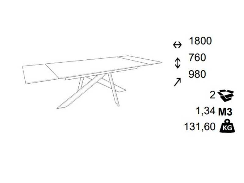 Mesa rectangular extensible con base en acero y tapa porcelánica - MAGNUS