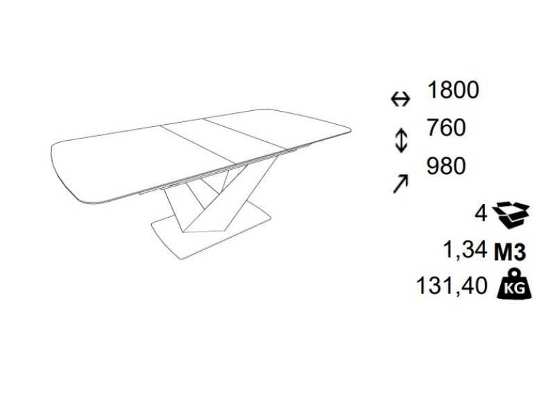 Extendable dining table with ceramic top and steel base - BREST