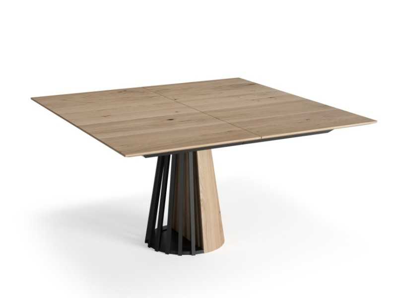 Table carrée extensible en chêne et acier - VARENNA