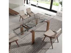 Mesa de comedor extensible con tapa de cristal templado - ERIKA