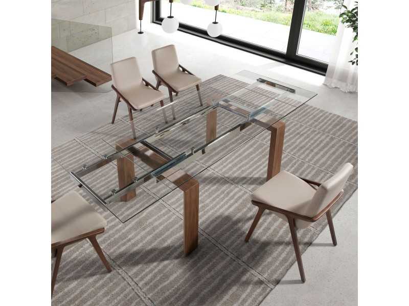 Extendable dining table with tempered glass top - ERIKA