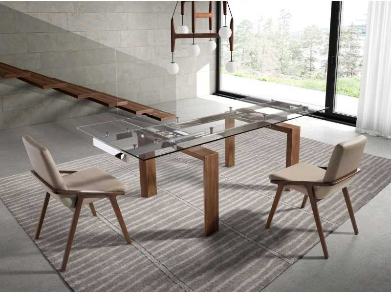 Mesa de comedor extensible con tapa de cristal templado - ERIKA