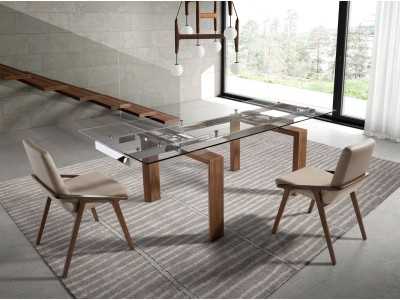 Mesa de comedor extensible con tapa de cristal templado - ERIKA Mesa de comedor extensible con tapa de cristal templado - ERIKA