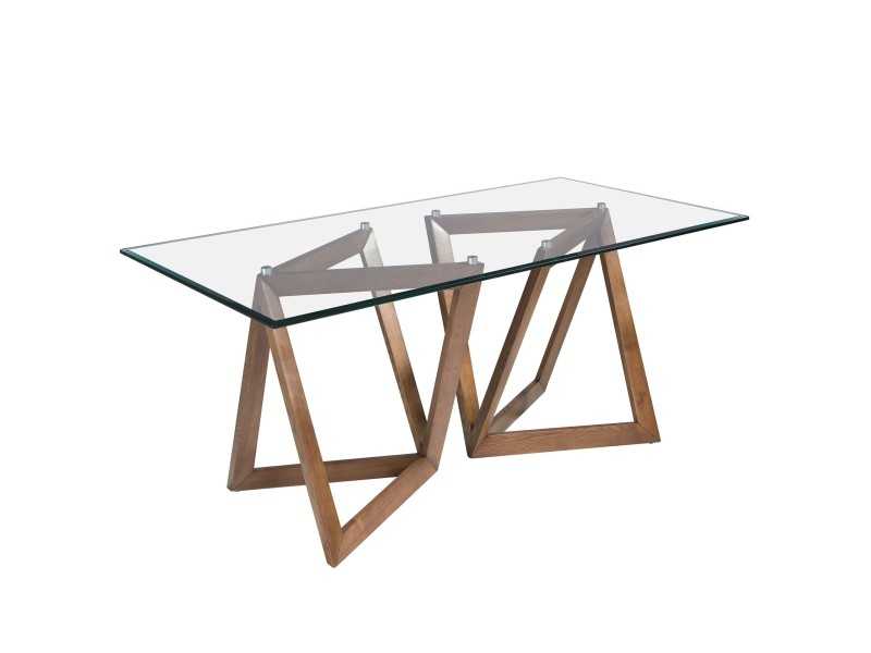 Table à manger avec plateau en verre trempé et bases en noyer - DURBUY