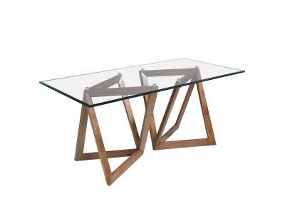 Mesa de comedor con tapa de cristal templado y bases en nogal - DURBUY
