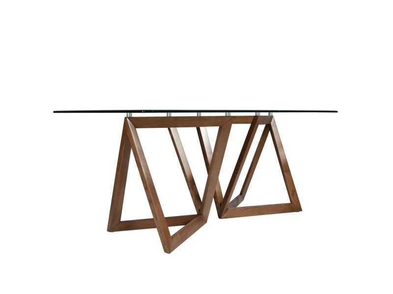 Table à manger avec plateau en verre trempé et bases en noyer - DURBUY