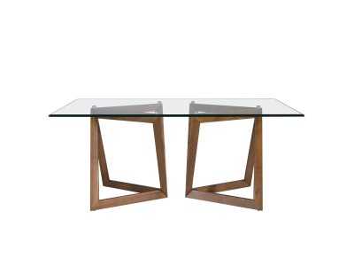 Mesa de comedor con tapa de cristal templado y bases en nogal - DURBUY
