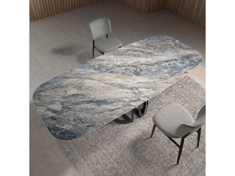 Oval dining table with porcelain marble top - ANTONELLA