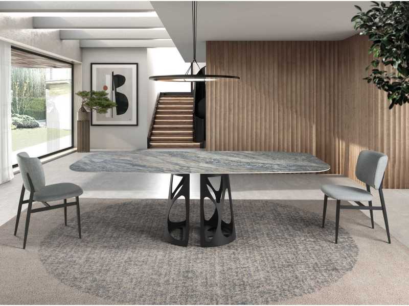 Oval dining table with porcelain marble top - ANTONELLA