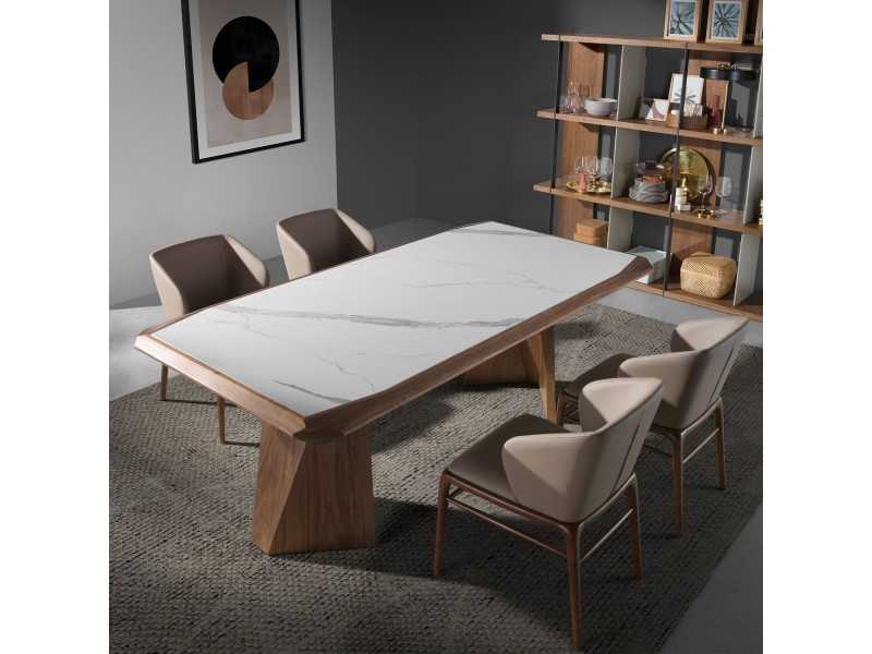 Walnut dining table with porcelain marble top - VITTORIA