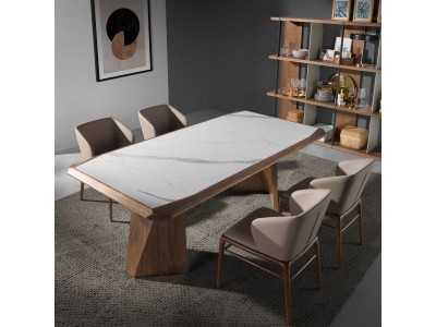 Table à manger en noyer avec plateau en marbre porcelaine - VITTORIA Table à manger en noyer avec plateau en marbre porcelaine - VITTORIA