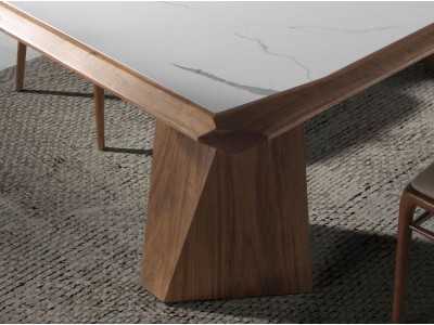 Table à manger en noyer avec plateau en marbre porcelaine - VITTORIA Table à manger en noyer avec plateau en marbre porcelaine - VITTORIA