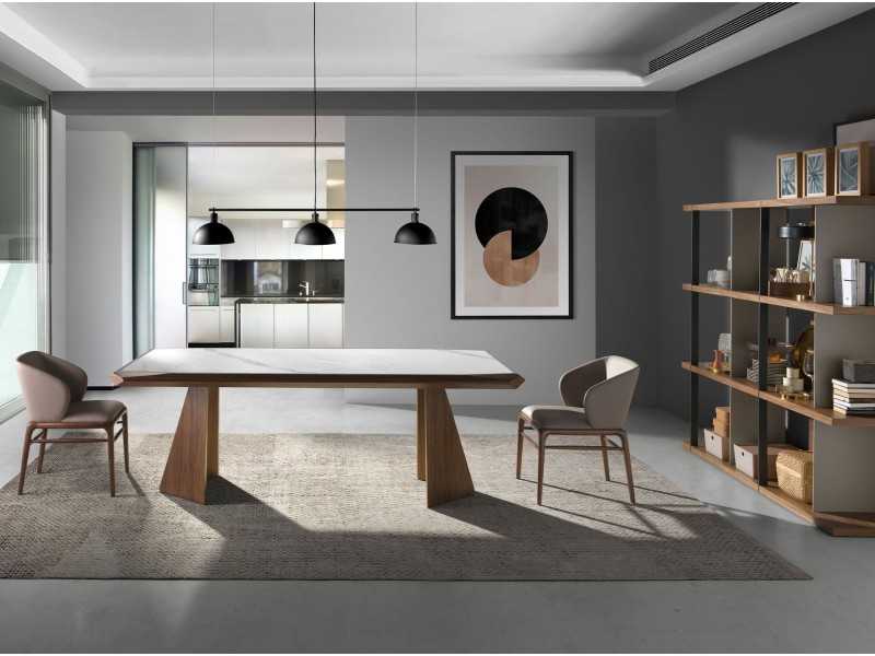 Table à manger en noyer avec plateau en marbre porcelaine - VITTORIA