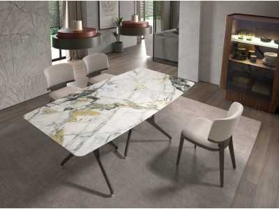 Mesa fija con tapa de mármol porcelánico y patas de roble - FORÊT