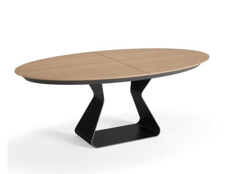 Oval dining table with oak top and steel base - BASIRA