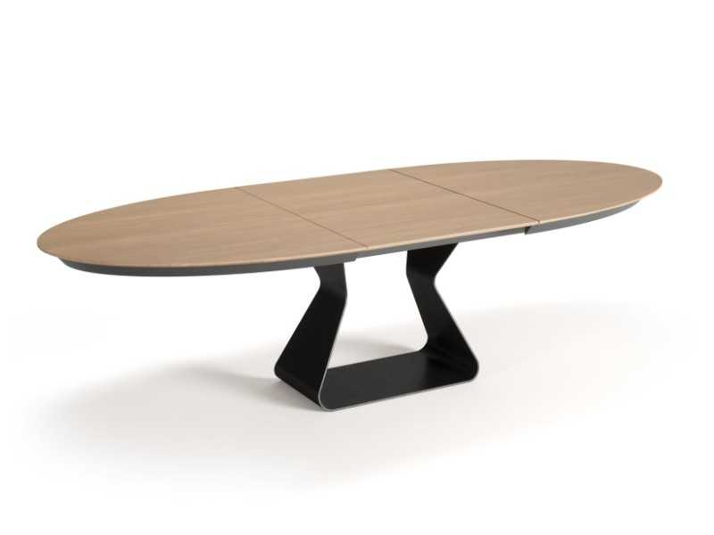 Oval dining table with oak top and steel base - BASIRA