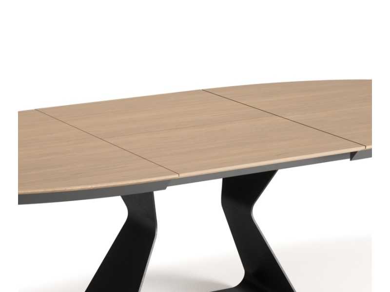 Oval dining table with oak top and steel base - BASIRA