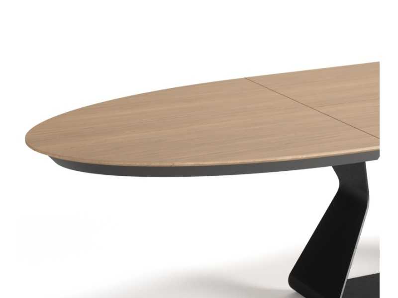 Oval dining table with oak top and steel base - BASIRA