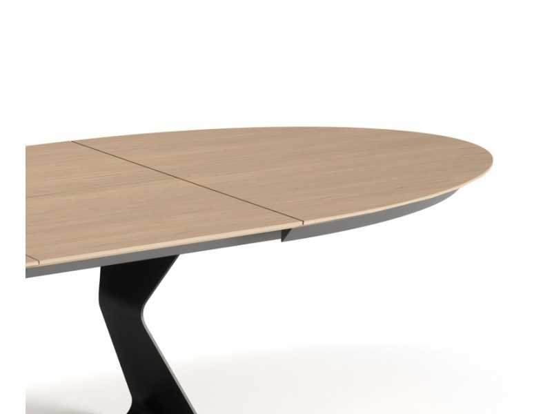 Oval dining table with oak top and steel base - BASIRA