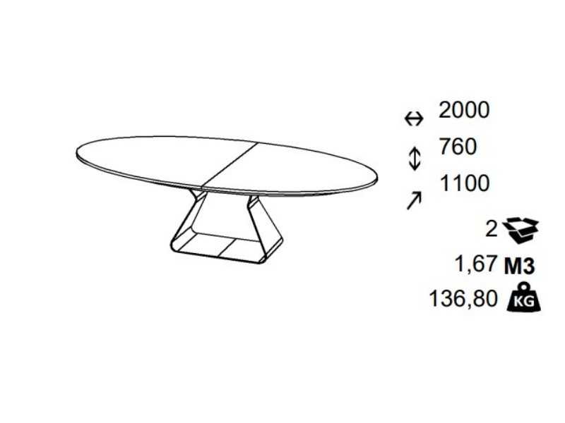 Oval dining table with oak top and steel base - BASIRA