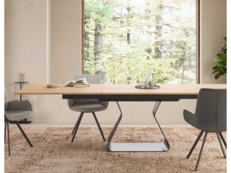 Extendable rectangular table with oak top and steel base - BASIRA RECTANGULAR