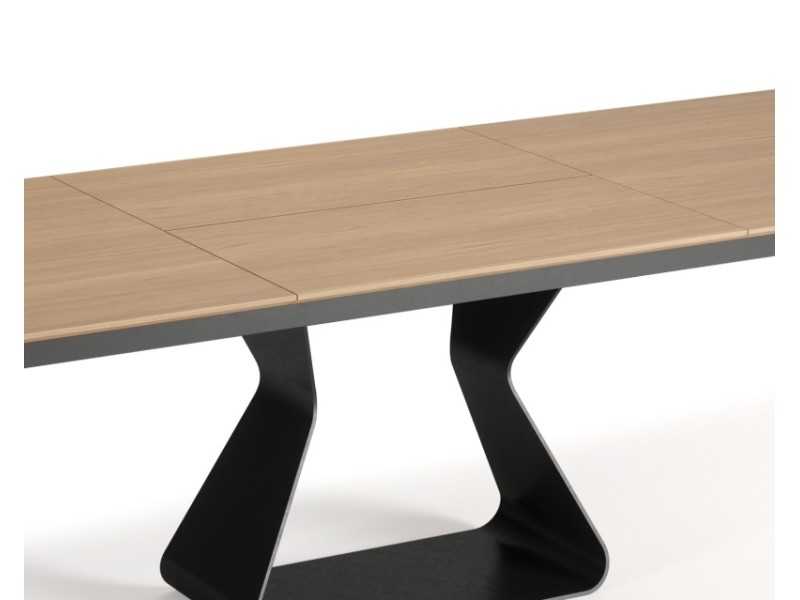 Extendable rectangular table with oak top and steel base - BASIRA RECTANGULAR