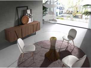 Table ronde avec piètement en noyer et plateau en verre trempé - BERTHE 2