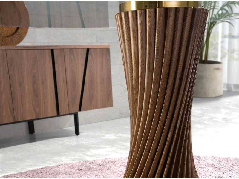 Mesa redonda con base en nogal y tapa de cristal templado - BERTHE