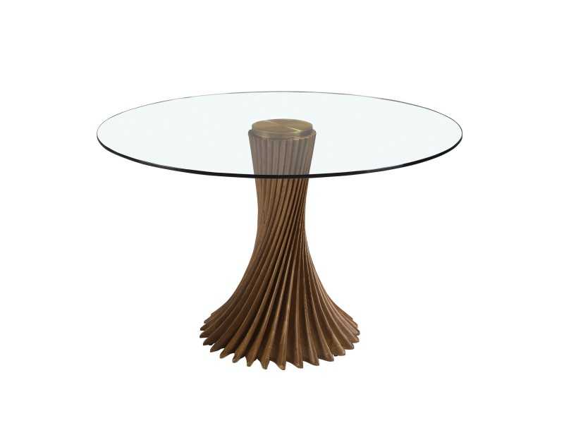 Round table with walnut base and tempered glass top - BERTHE