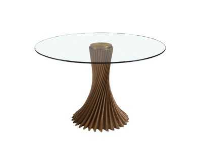 Table ronde avec piètement en noyer et plateau en verre trempé - BERTHE