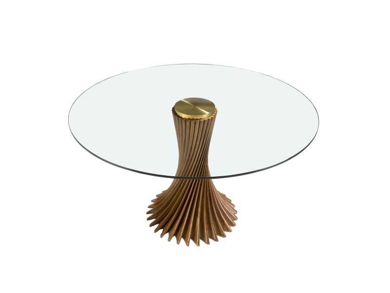 Round table with walnut base and tempered glass top - BERTHE