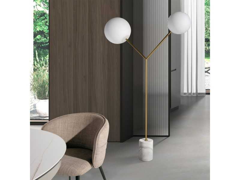 Lampadaire en acier inoxydable et socle en marbre - LUGAND 2