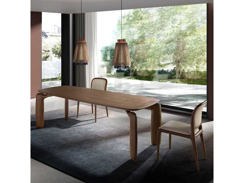 Rectangular fixed table with wooden top - ANEESA