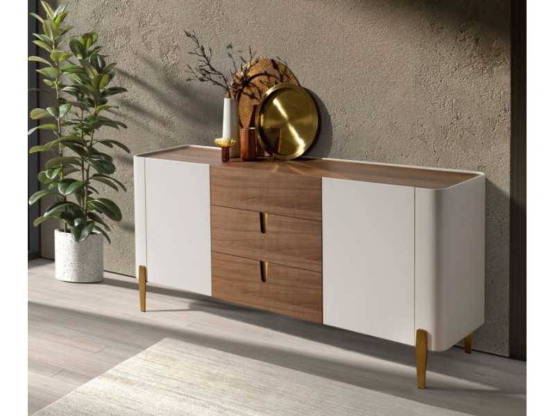 Buffet design en noyer et bois laqué - AINI