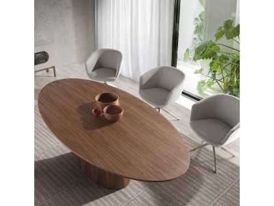 Mesa de comedor fija ovalada en nogal - VADUZ