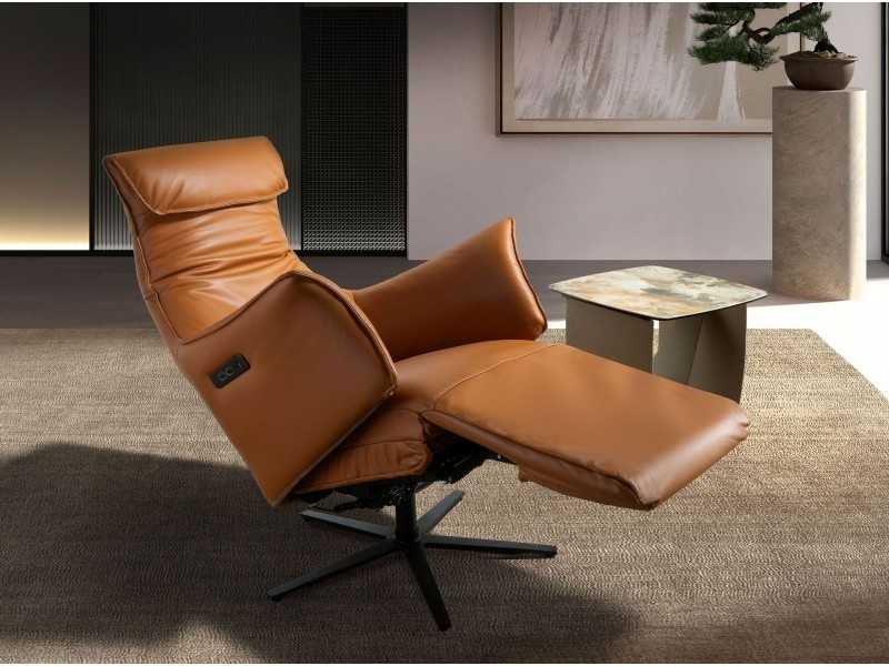 Swivel relax armchair upholstered in genuine leather - AMAYA