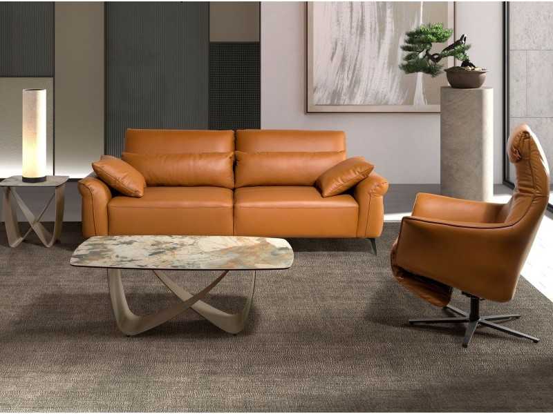 Swivel relax armchair upholstered in genuine leather - AMAYA