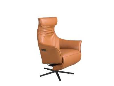 Fauteuil relax pivotant tapissé de cuir véritable - AMAYA Fauteuil relax pivotant tapissé de cuir véritable - AMAYA
