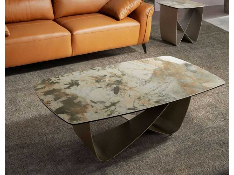 Coffee table with porcelain marble top and lacquered steel legs - AMAYA