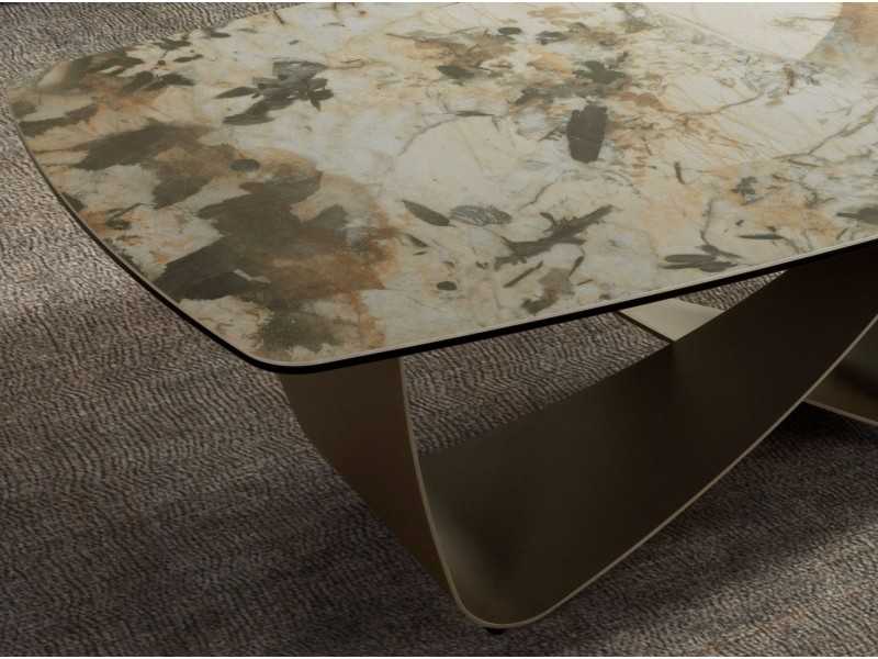 Table basse avec plateau en marbre porcelaine et pieds en acier laqué - AMAYA