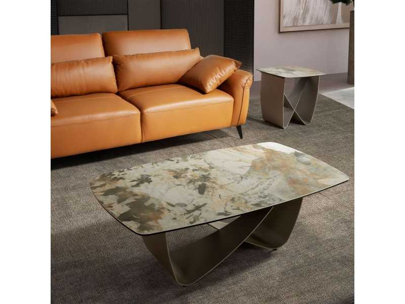 Mesa de centro con tapa de mármol porcelánico y patas en acero lacado - AMAYA