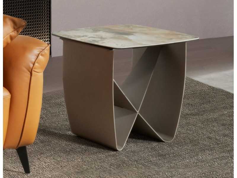 Side table with porcelain marble top and lacquered steel legs - AMAYA