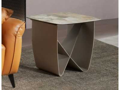 Mesa auxiliar con tapa de mármol porcelánico y patas en acero lacado - AMAYA