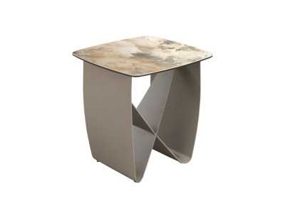 Mesa auxiliar con tapa de mármol porcelánico y patas en acero lacado - AMAYA