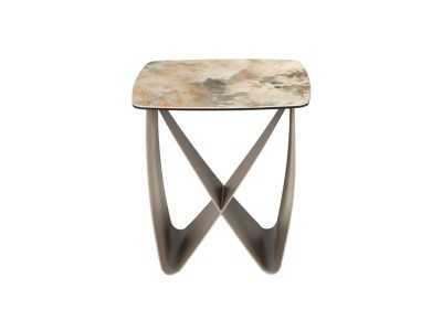 Mesa auxiliar con tapa de mármol porcelánico y patas en acero lacado - AMAYA