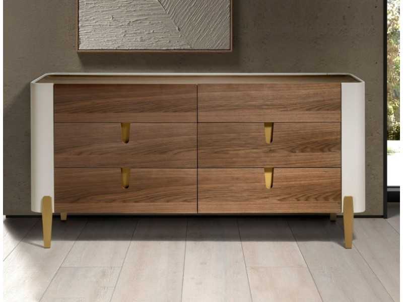 Designer chest of drawers in walnut wood, lacquered and steel details - AINI