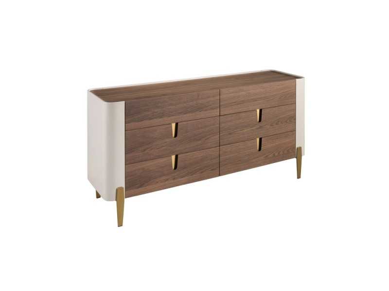 Commode design en bois de noyer, détails laqués et acier - AINI